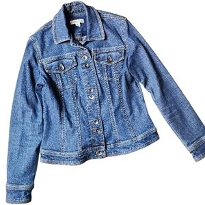 COLDWATER CREEK | Petite Cropped Tailored Seam Chest Pocket Jean Jacket | P4